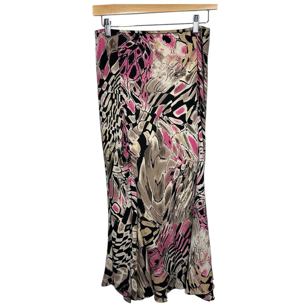 Vtg Y2k 2000s Bias Cut Abstract Midi Skirt Sz S/M… - image 4